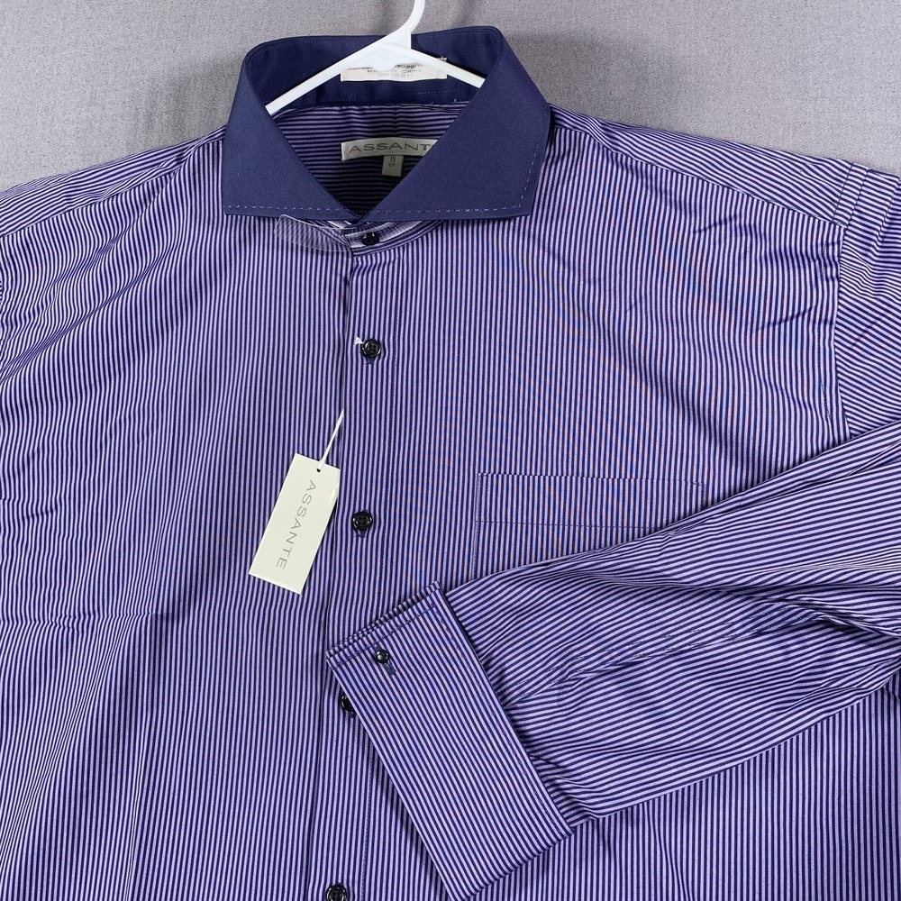 Assante Shirt Mens 19 Purple Striped Button Down Long Sleeve‎ Dress Pocket NWT